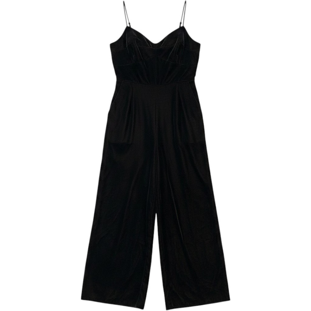 J Crew Jumpsuit Black Velvet‎ Wide Leg Cropped Size M Event Gala Wedding Guest